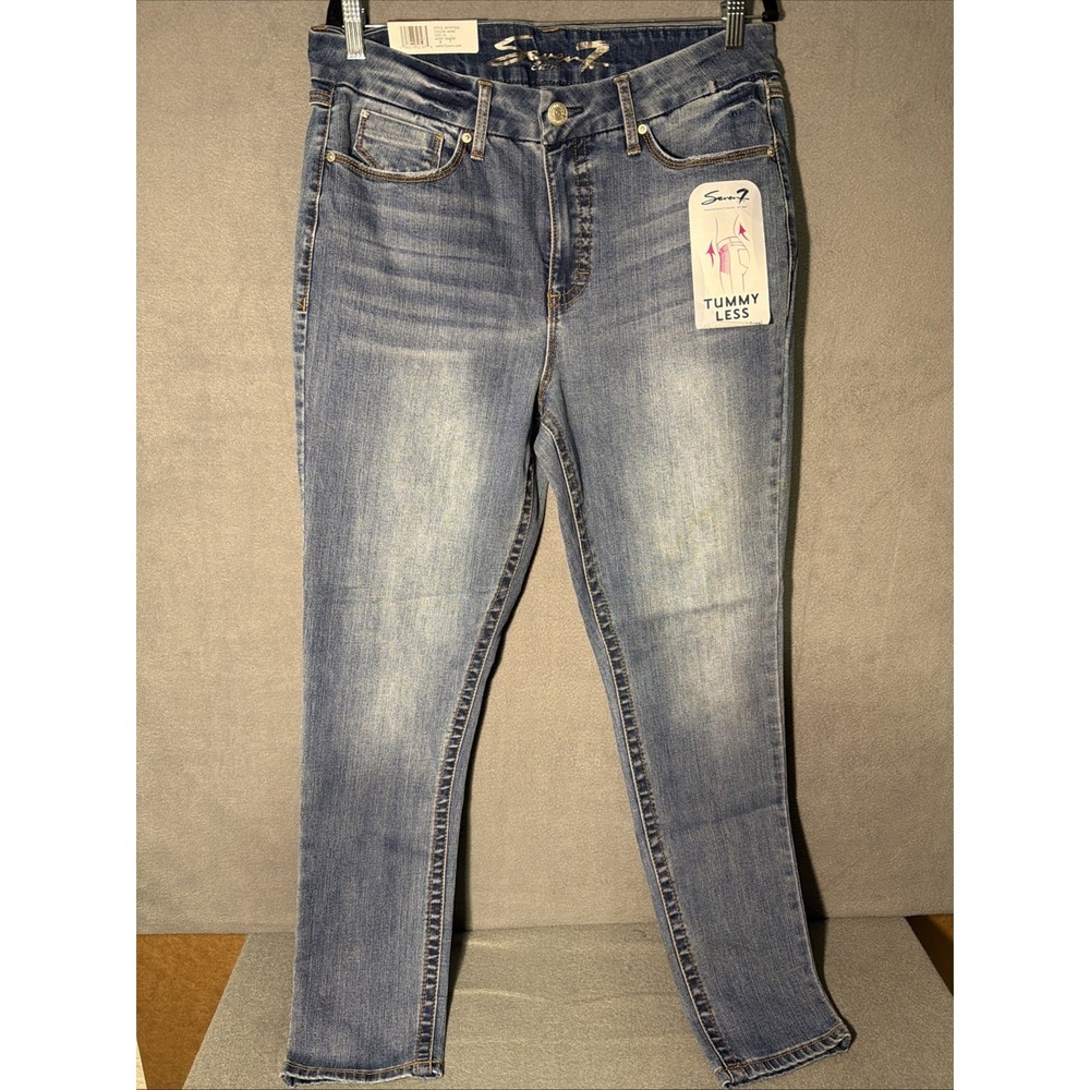 Seven7 Womans Tummy Less High Rise Skinny Blue Jeans Size 14
